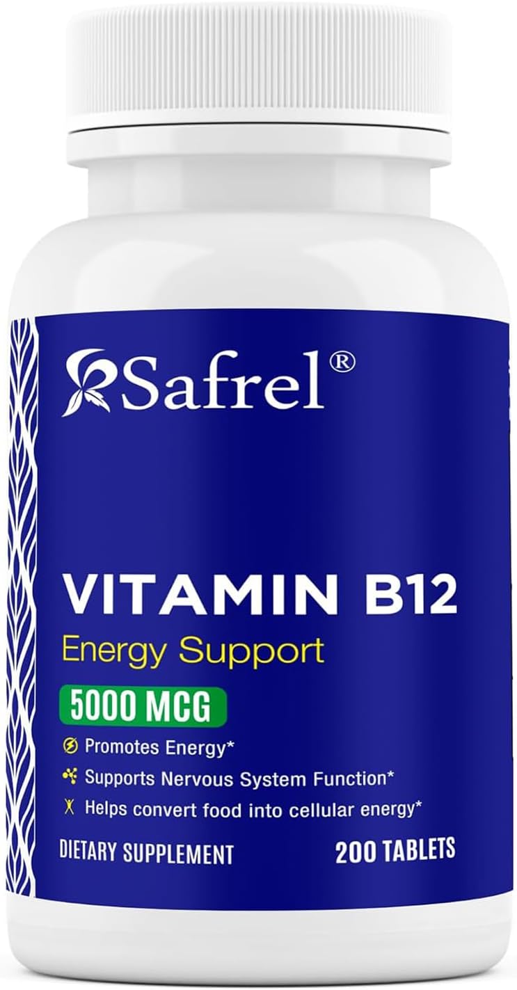 Vegan Vitamin B12 5000 mcg Tablets, 200-Day Supply for Energy, Metabolism, and Nervous System Support | Gluten-Free, Dye-Free, Made in USA