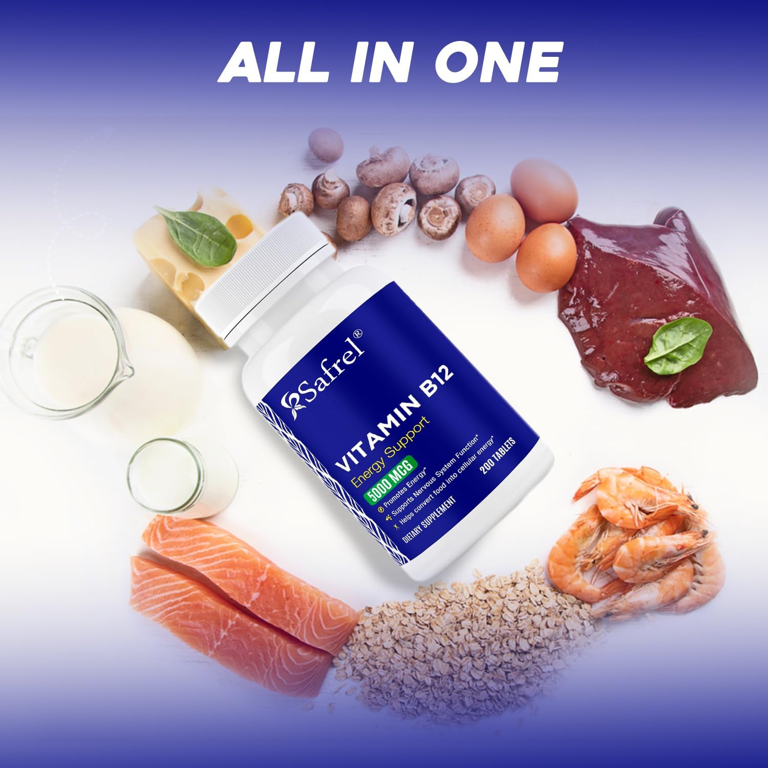 Vegan Vitamin B12 5000 mcg Tablets, 200-Day Supply for Energy, Metabolism, and Nervous System Support | Gluten-Free, Dye-Free, Made in USA