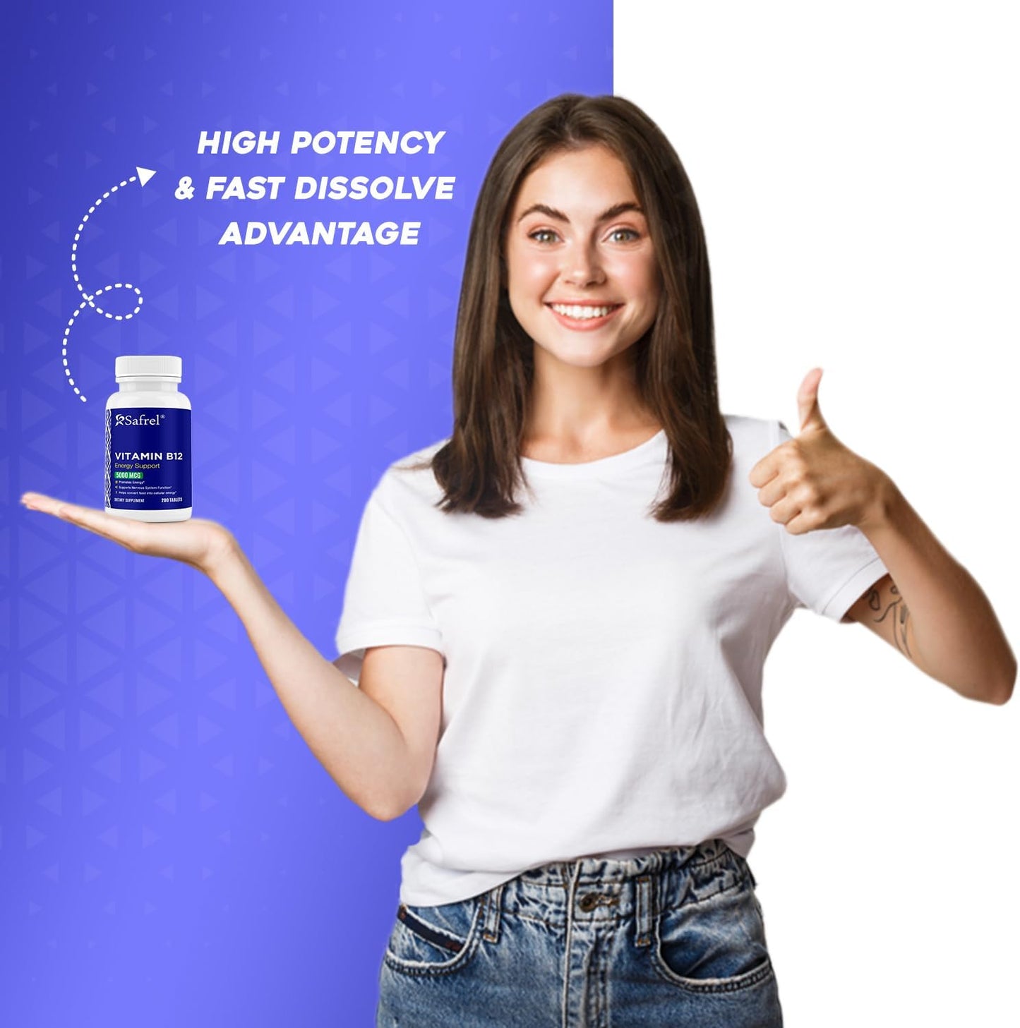 Vegan Vitamin B12 5000 mcg Tablets, 200-Day Supply for Energy, Metabolism, and Nervous System Support | Gluten-Free, Dye-Free, Made in USA