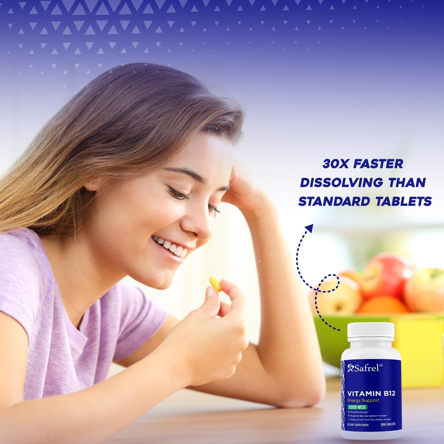 Vegan Vitamin B12 5000 mcg Tablets, 200-Day Supply for Energy, Metabolism, and Nervous System Support | Gluten-Free, Dye-Free, Made in USA