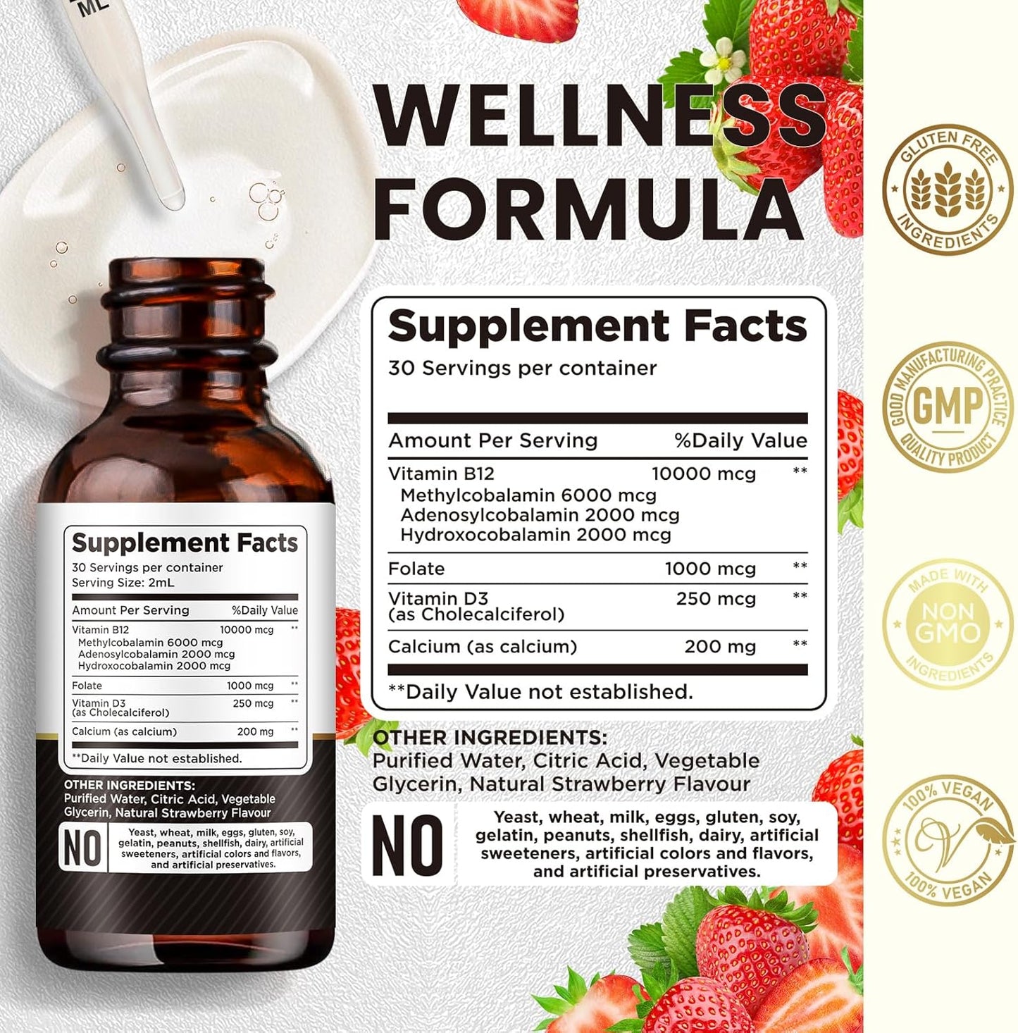 Vegan Vitamin B12 Complex Liquid Drops | 10000 mcg Sublingual Supplement | Methylcobalamin & Adenosylcobalamin & Hydroxo Blend | Long-Lasting Energy | Healthy Metabolism | 2 Pack