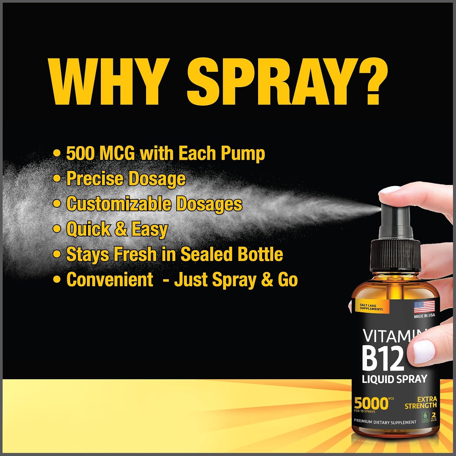 Vegan Vitamin B12 Sublingual Spray for Energy & Mood Boost - Methylcobalamin Liquid Drops - Gluten-Free & Non-GMO Formula - Easy Dosage Spray