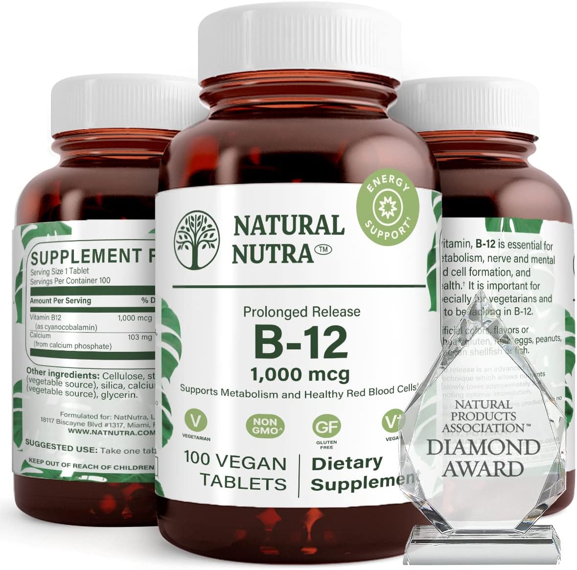 Vegan Vitamin B12 Supplement 1000 mcg for Heart & Nerve Health, Metabolism Support, Optimal Absorption - Gluten & Sugar Free