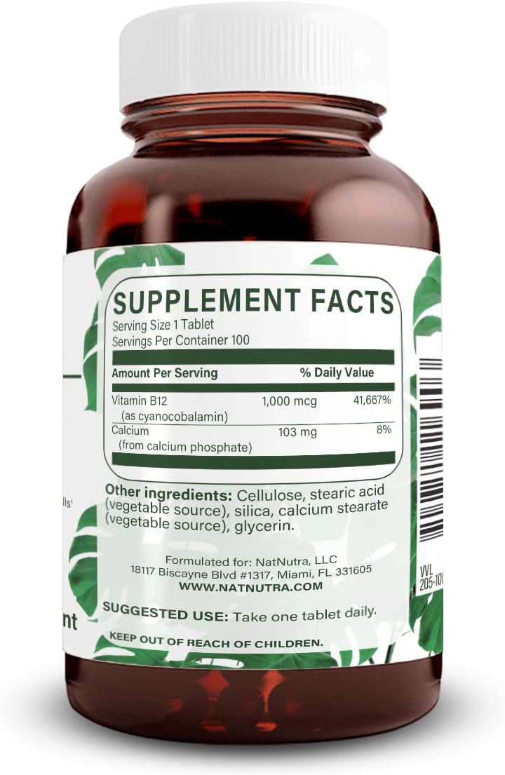 Vegan Vitamin B12 Supplement 1000 mcg for Heart & Nerve Health, Metabolism Support, Optimal Absorption - Gluten & Sugar Free