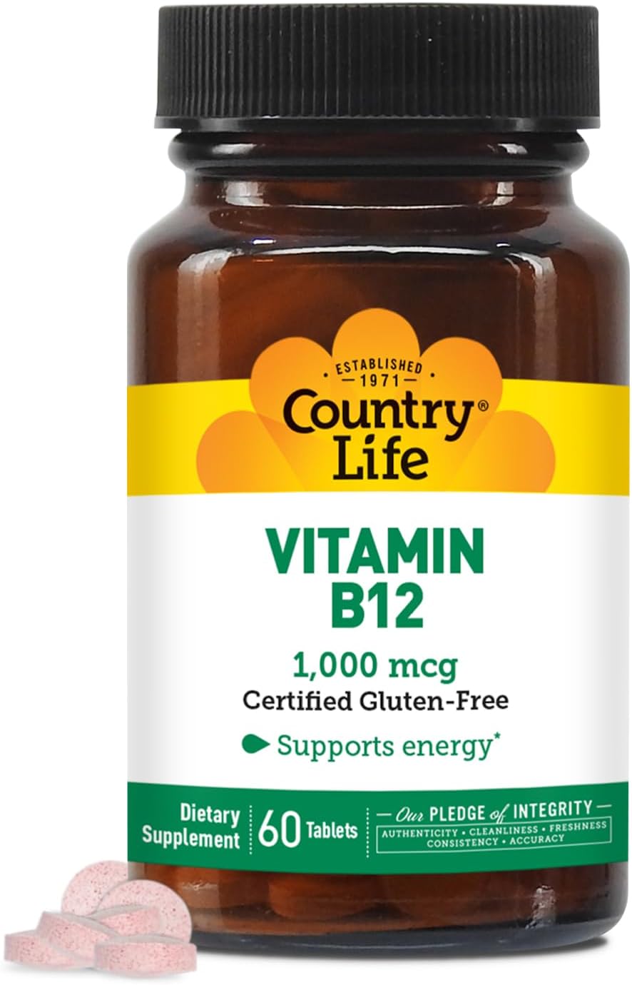 Vegan Vitamin B12 Supplement 1000mcg for Brain, Nerve, and Blood Health - Anemia Prevention - Gluten-Free, 60 Tablets