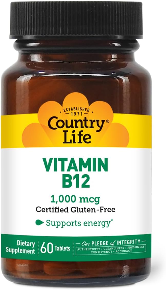 Vegan Vitamin B12 Supplement 1000mcg for Brain, Nerve, and Blood Health - Anemia Prevention - Gluten-Free, 60 Tablets