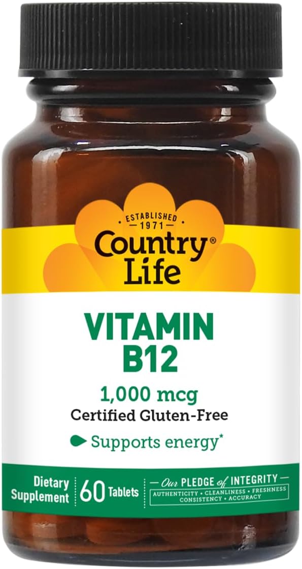 Vegan Vitamin B12 Supplement 1000mcg for Brain, Nerve, and Blood Health - Anemia Prevention - Gluten-Free, 60 Tablets