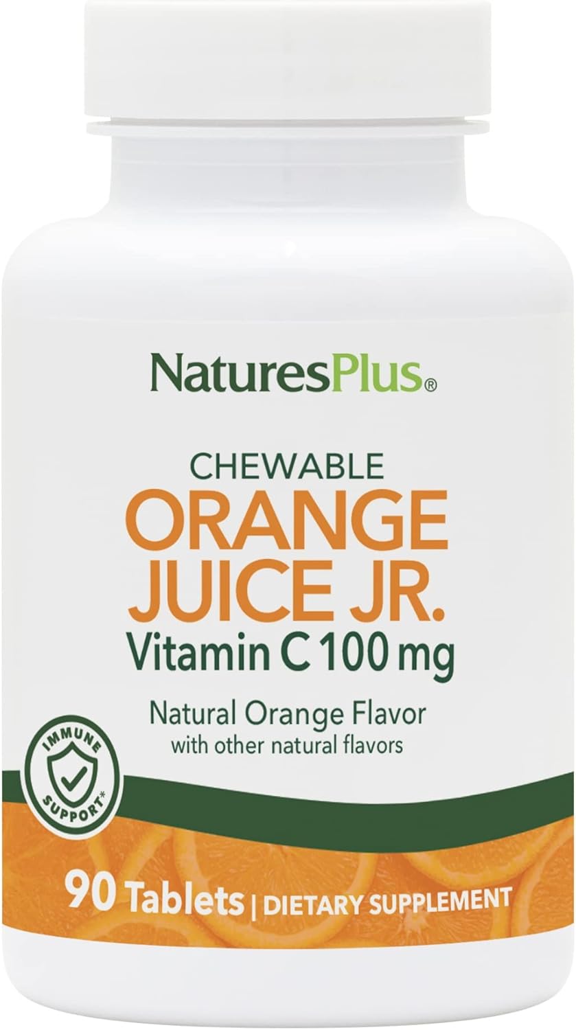 Vegan Vitamin C Chewable Tablets - 90 Servings - Immune System Support - Gentle on Stomach - Gluten-Free - Natures Plus Orange Juice Jr.