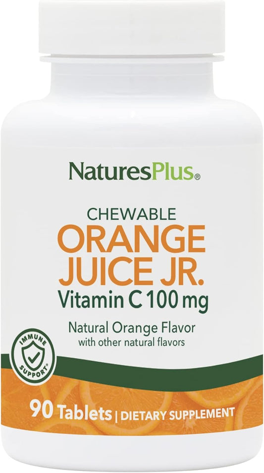 Vegan Vitamin C Chewable Tablets - 90 Servings - Immune System Support - Gentle on Stomach - Gluten-Free - Natures Plus Orange Juice Jr.