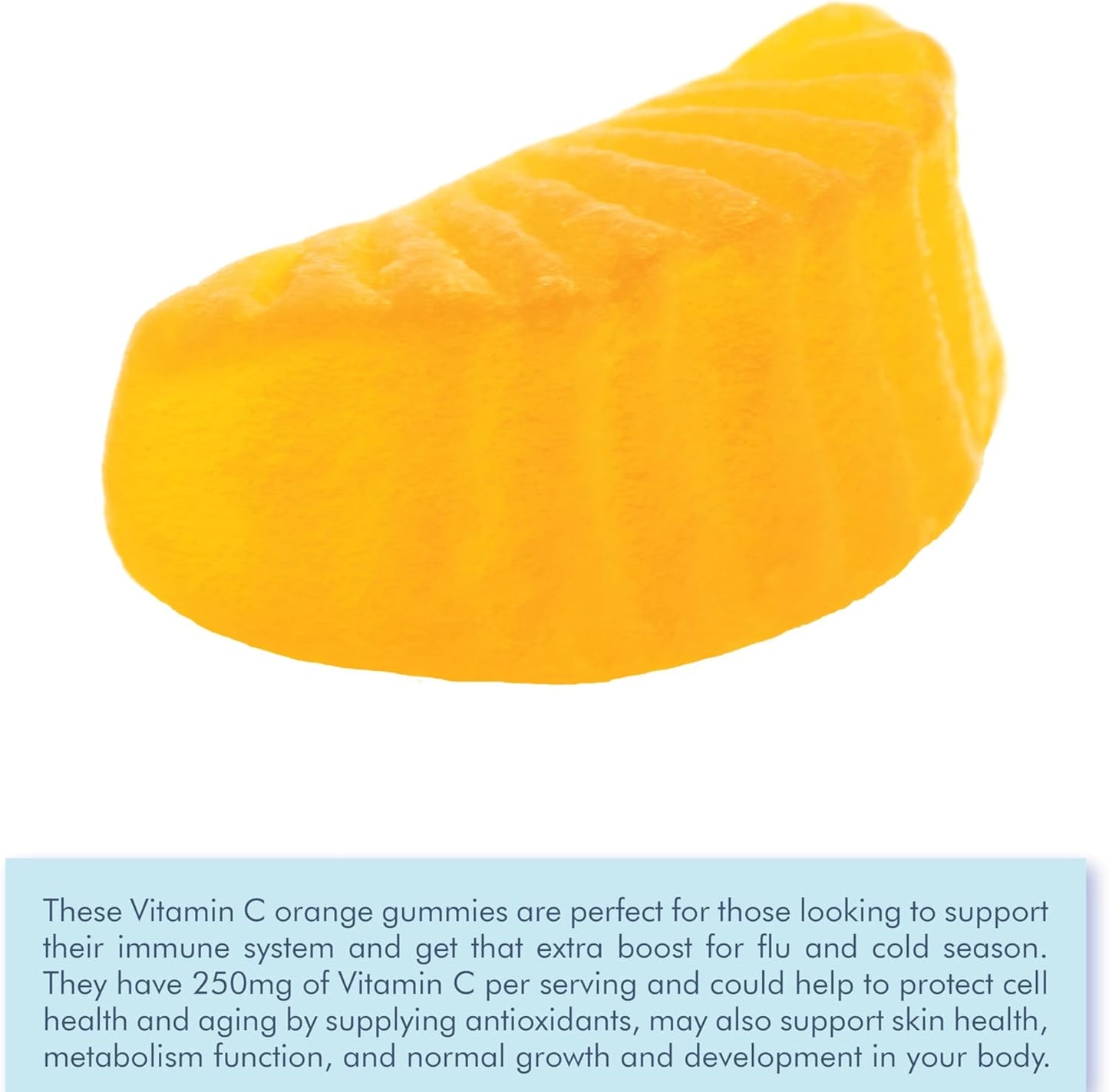 Vegan Vitamin C Gummies for Adults - Immune Support, No Artificial Flavors, Orange, 250mg, 60 Count