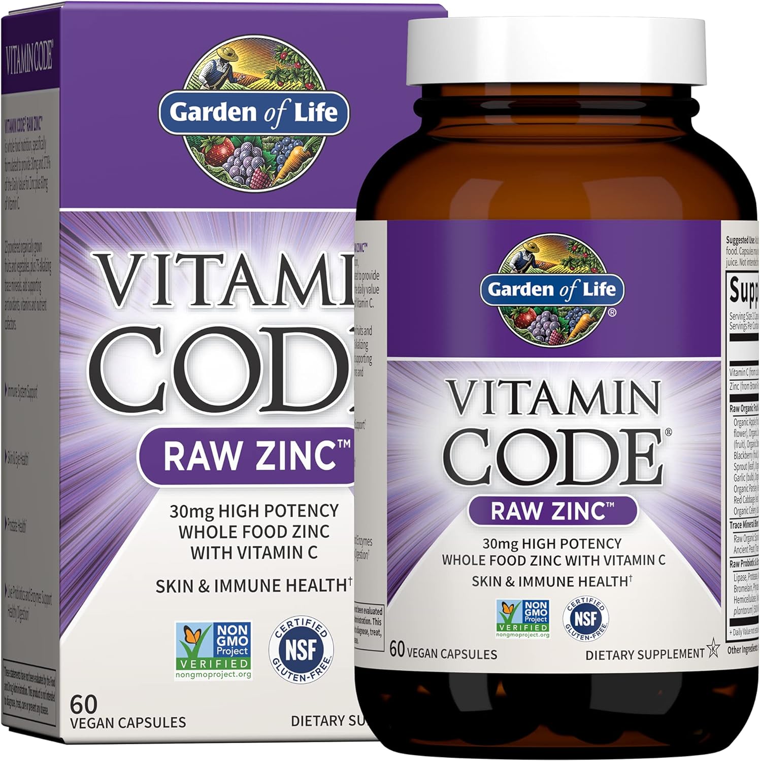 Vegan Vitamin Complex for Bone, Heart, Immune & Digestive Support - Garden of Life Vitamin K2, K1, Zinc & C - 60 Day Supply