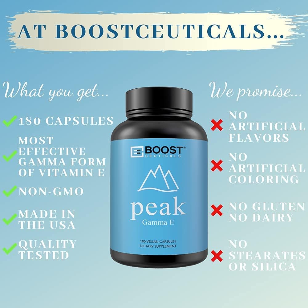 Vegan Vitamin E 400 IU Mixed Tocopherols Complex - Non-GMO, Gluten-Free, High Potency Gamma E - 180 Capsules by BoostCeuticals