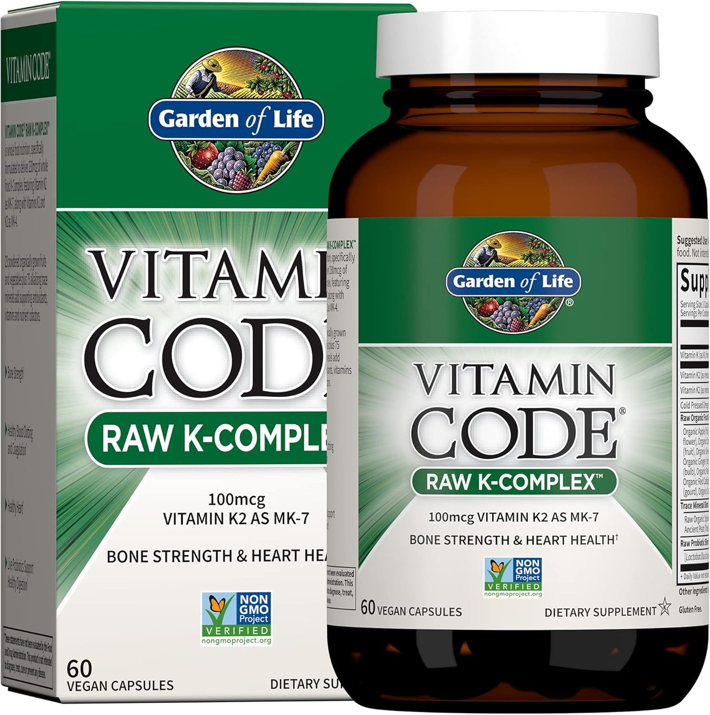 Vegan Vitamin K Complex with Omega-Rich Flax Seed Oil, Probiotics, and Trace Minerals for Bone and Heart Health - 60 Day Supply