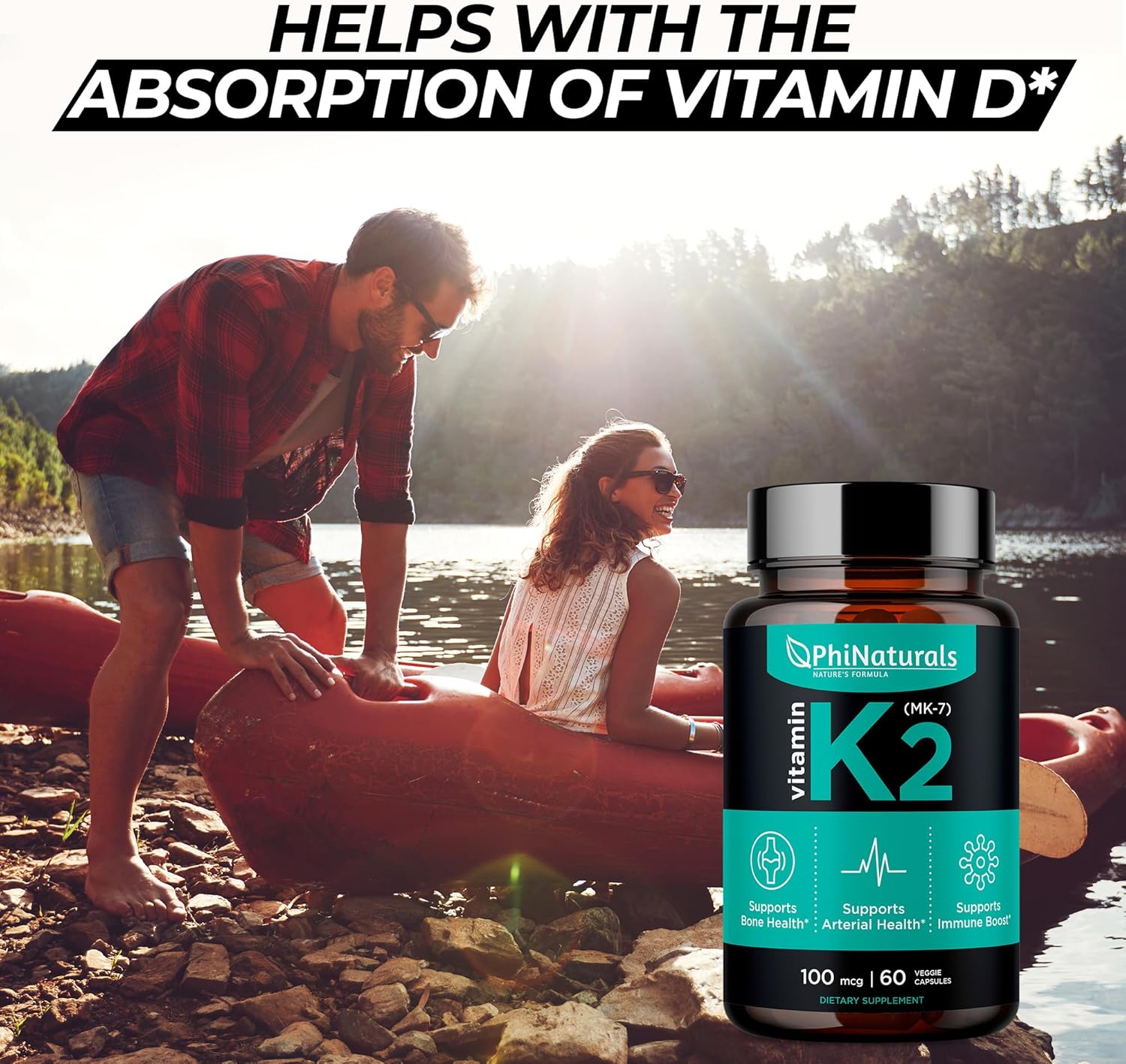 Vegan Vitamin K2 Mk7 100mcg Capsules for Bone and Heart Health - Natto Derived VIT K-2 MK-7 Supplement