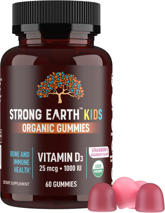Vegan YUM-V'S Strong Earth Organic Vitamin D3 Gummies - 1000 IU (60 Count) for Bone & Immune Support