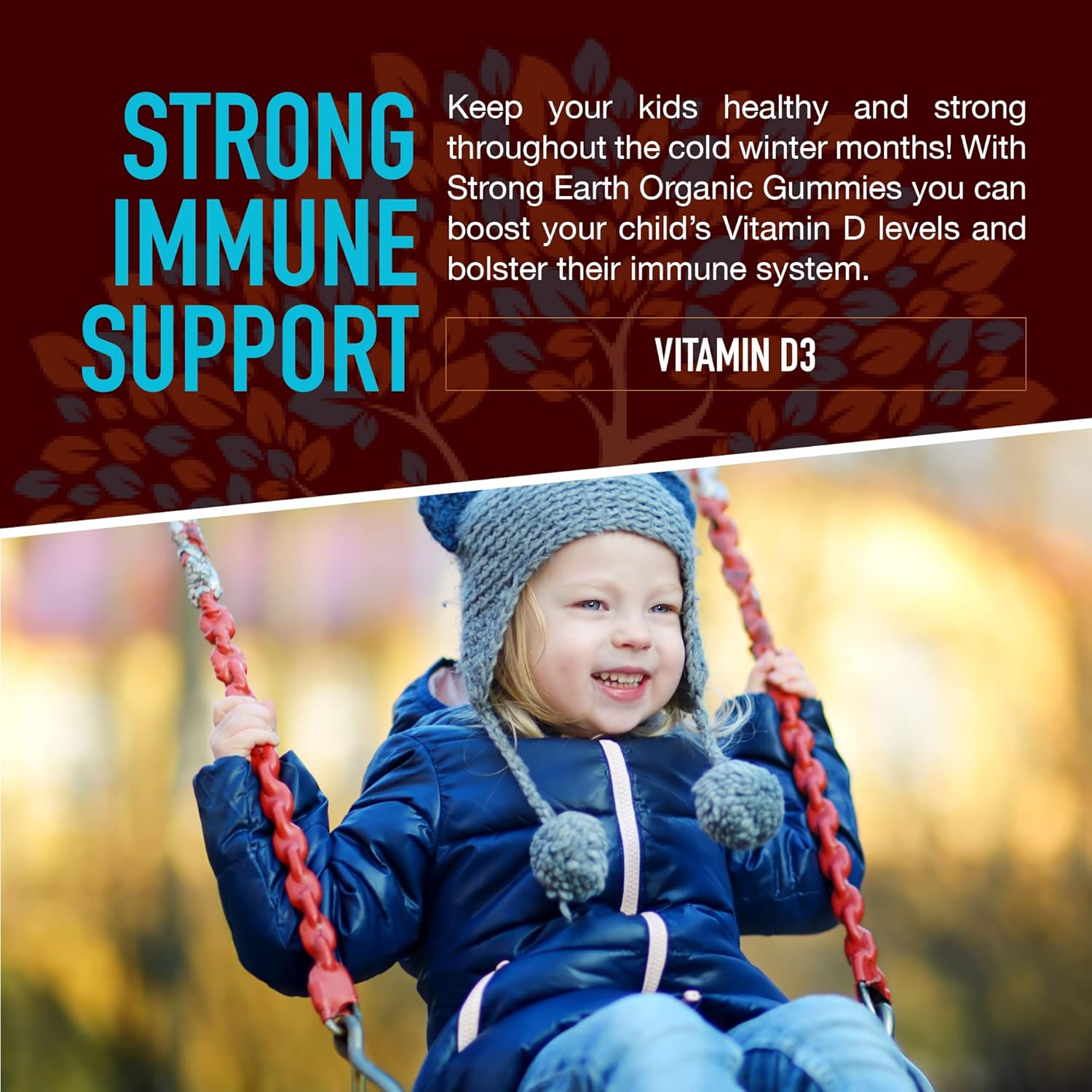 Vegan YUM-V'S Strong Earth Organic Vitamin D3 Gummies - 1000 IU (60 Count) for Bone & Immune Support
