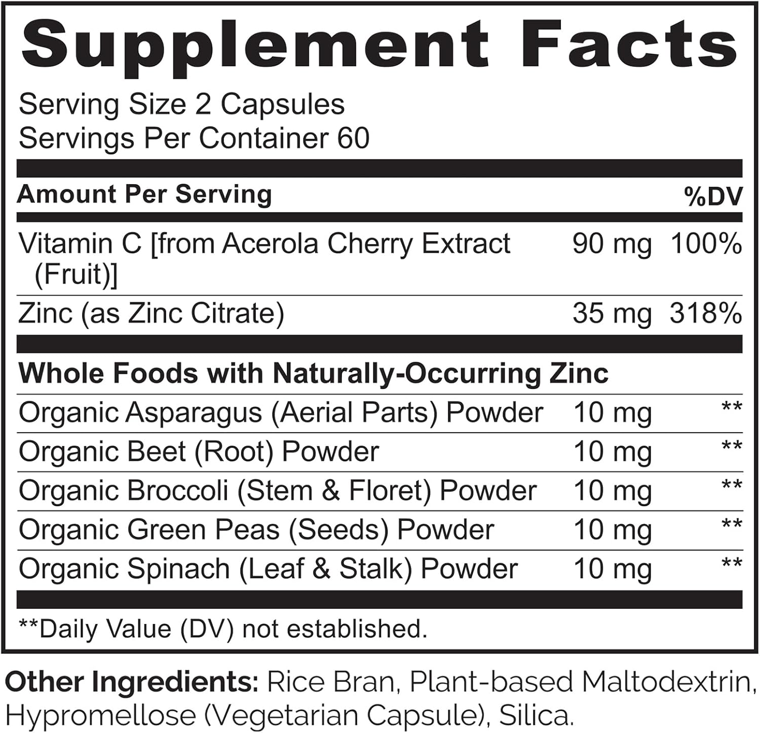 Vegan Zinc Whole Food Complex Supplement with Vitamin C for Immune Support - 120 Capsules