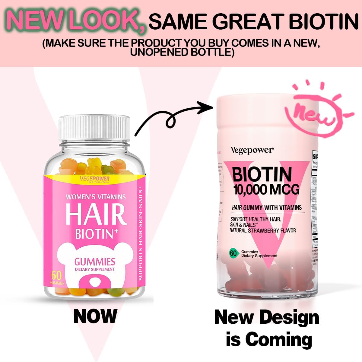VEGEPOWER Biotin Gummies 10000mcg for Hair Growth - Vegan Supplement for Healthy Hair, Skin & Nails - Non-GMO Hair Vitamin Bears for Women & Men - Strawberry - 60 Count