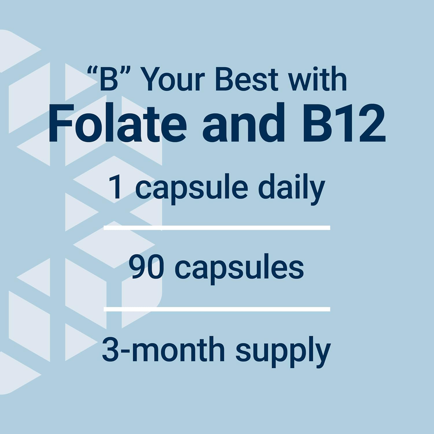 Vegetarian BioActive Folate & Vitamin B12 Capsules for Heart, Brain & Gut Health, Non-GMO, Gluten-Free - 90 Count