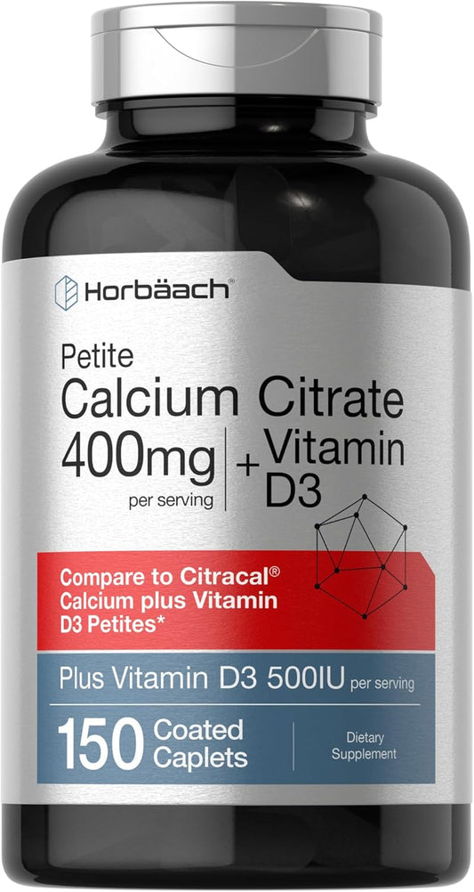 Vegetarian Calcium Citrate with Vitamin D3 Supplement - 150 Petites, Non-GMO & Gluten Free