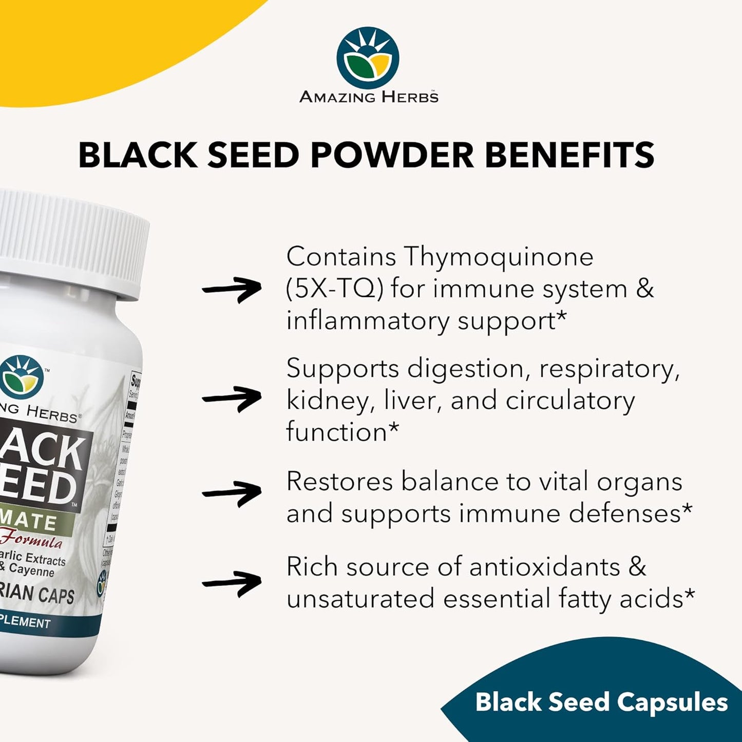 Vegetarian Capsules with Black Seed, Olive Leaf, Garlic, Ginger, and Cayenne - Non GMO, Gluten Free, Vegan - 100 Count