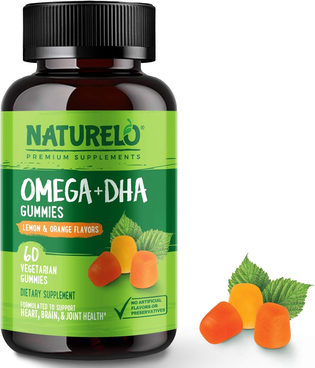 Vegetarian DHA and Omega 3 Gummies with Algae and Chia Seed Oil for Heart, Brain, Joint Health - No Fish, Gelatin, Artificial Sweeteners