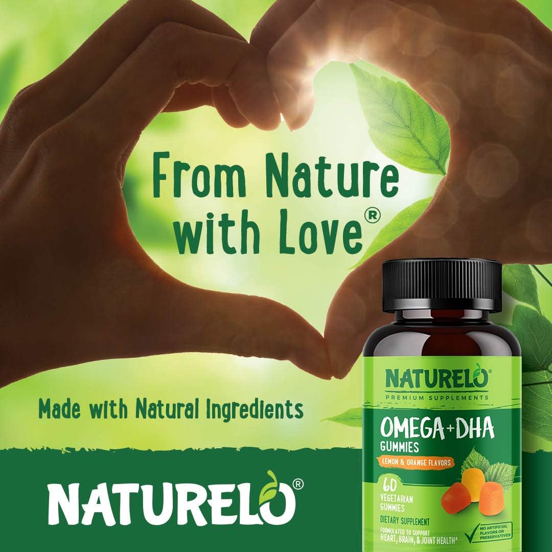 Vegetarian DHA and Omega 3 Gummies with Algae and Chia Seed Oil for Heart, Brain, Joint Health - No Fish, Gelatin, Artificial Sweeteners