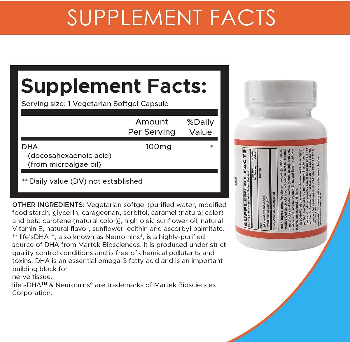 Vegetarian DHA Neuromins Omega 3 Softgels for Cognitive Support and Nerve Health