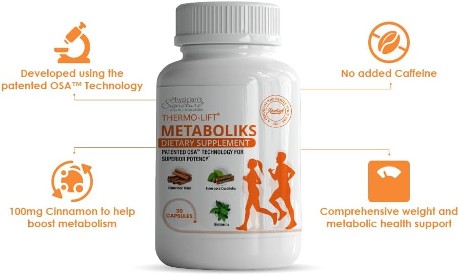 Vegetarian Dietary Supplement with Leptipure, Cholesstrinol & Cinnamon - Rawleigh Thermo-Lift Metaboliks: 30 Capsules