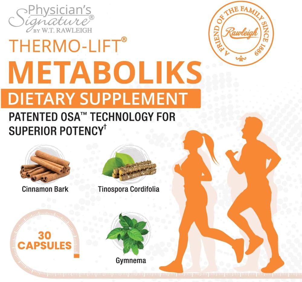 Vegetarian Dietary Supplement with Leptipure, Cholesstrinol & Cinnamon - Rawleigh Thermo-Lift Metaboliks: 30 Capsules