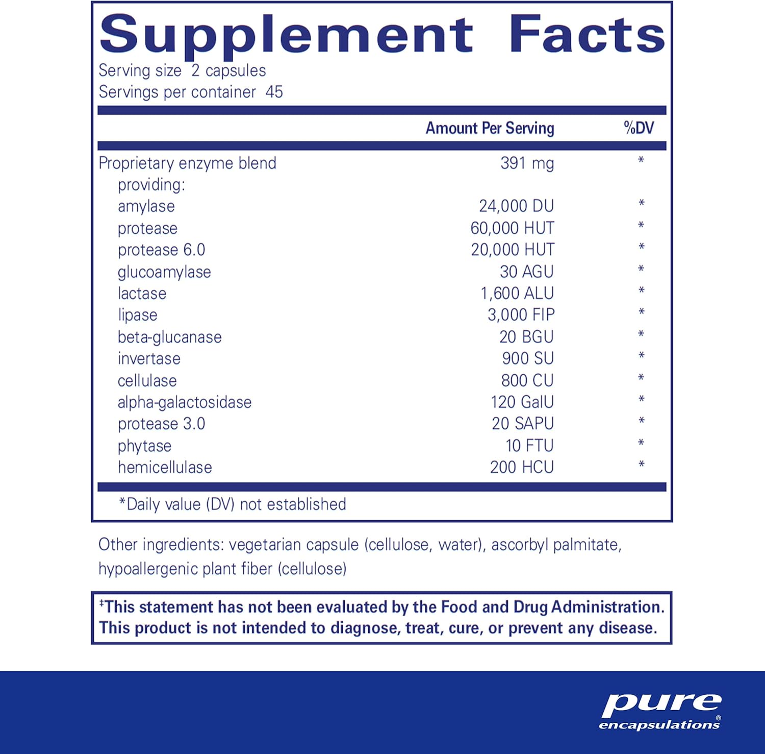 Vegetarian Digestive Enzyme Supplement for Protein, Carb, Fiber, and Dairy Digestion - 90 Capsules by Pure Encapsulations