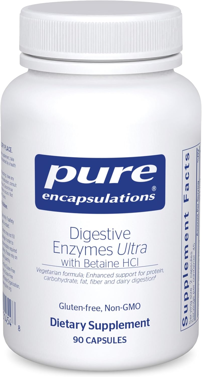 Vegetarian Digestive Enzyme Supplement with Betaine HCl for Protein, Carb, Fiber, and Dairy Digestion - 90 Capsules