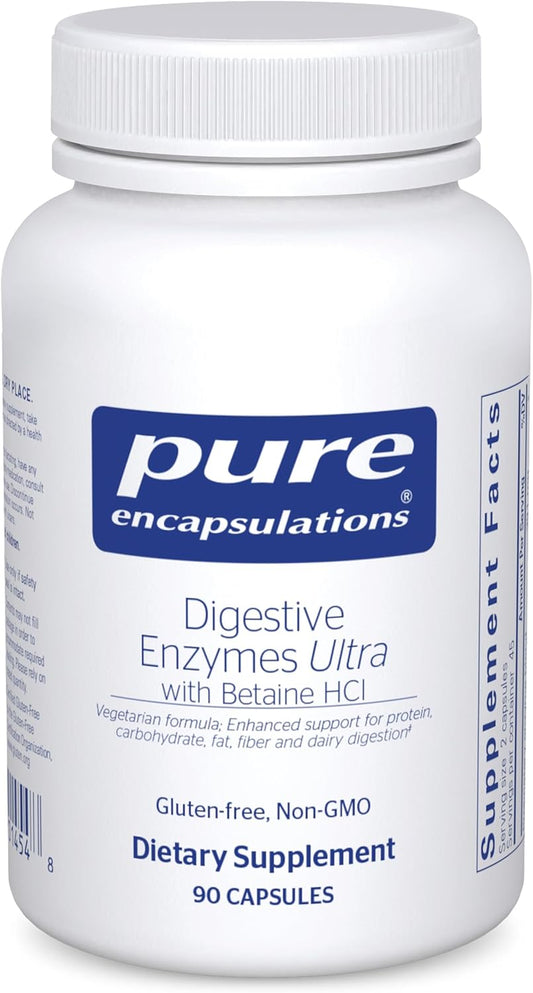 Vegetarian Digestive Enzyme Supplement with Betaine HCl for Protein, Carb, Fiber, and Dairy Digestion - 90 Capsules