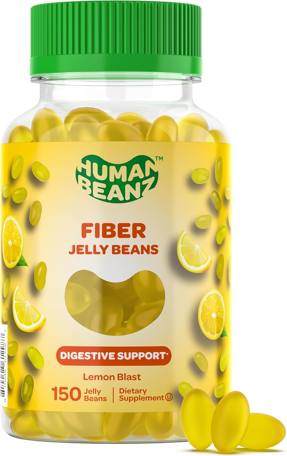 Vegetarian Fiber Gummies for Adults - 150 Fiber Jelly Bean Supplements for Digestive Health