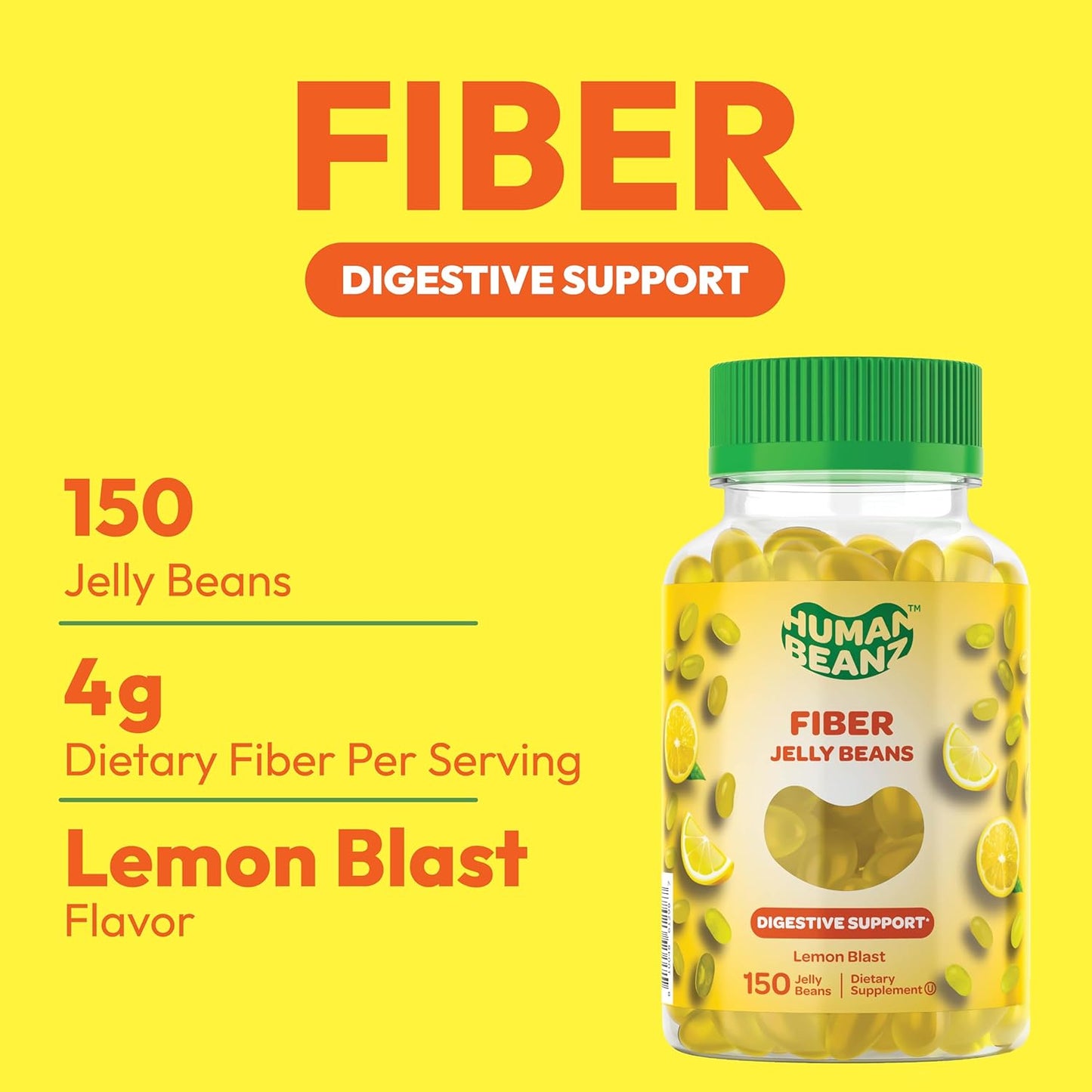 Vegetarian Fiber Gummies for Adults - 150 Fiber Jelly Bean Supplements for Digestive Health