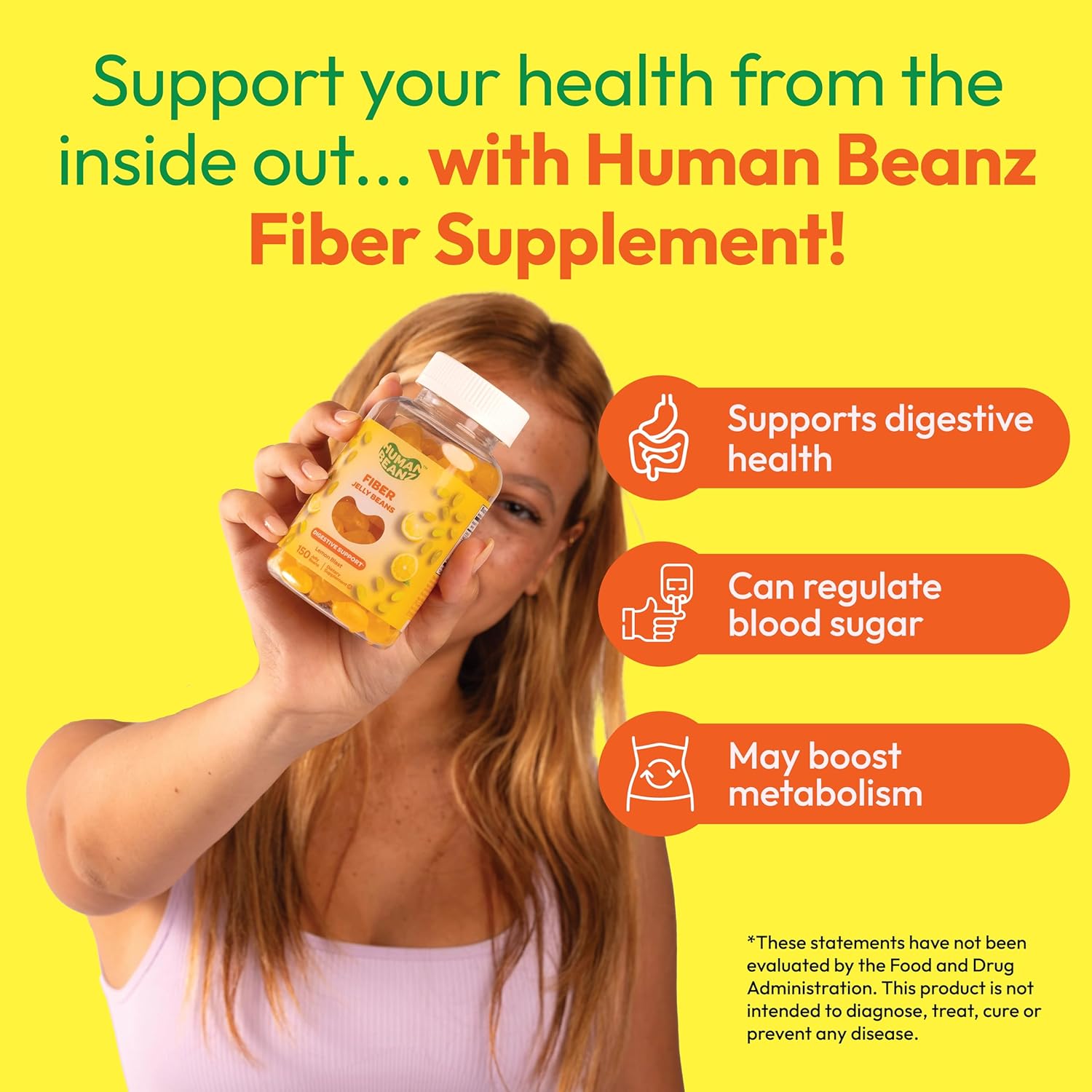 Vegetarian Fiber Gummies for Adults - 150 Fiber Jelly Bean Supplements for Digestive Health