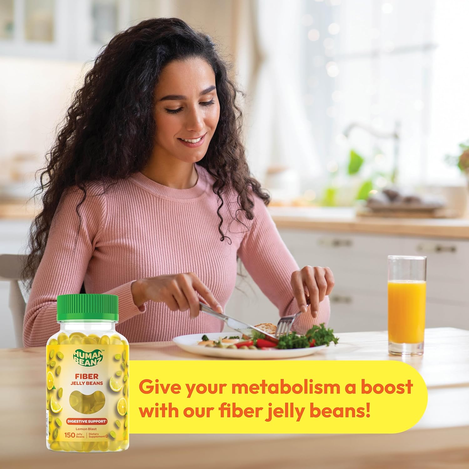 Vegetarian Fiber Gummies for Adults - 150 Fiber Jelly Bean Supplements for Digestive Health