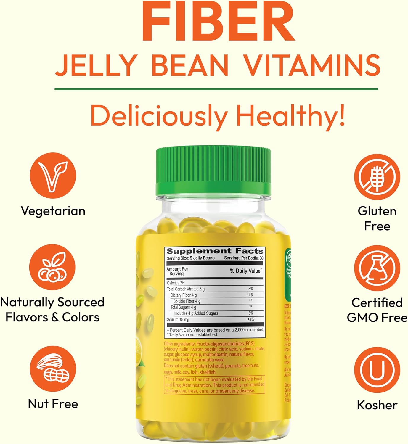 Vegetarian Fiber Gummies for Adults - 150 Fiber Jelly Bean Supplements for Digestive Health