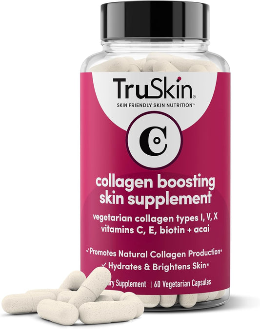 Vegetarian-Friendly Multi Collagen Supplements with Biotin & Vitamin C - Hydrate & Brighten Skin, 60 Capsules