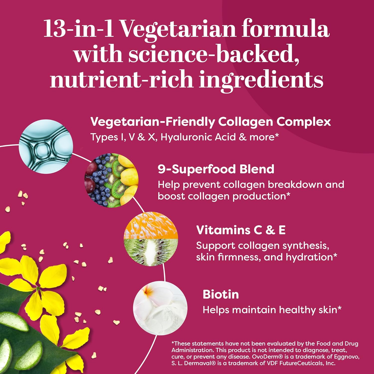 Vegetarian-Friendly Multi Collagen Supplements with Biotin & Vitamin C - Hydrate & Brighten Skin, 60 Capsules
