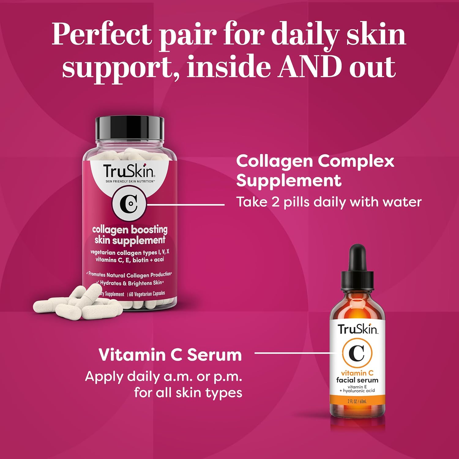 Vegetarian-Friendly Multi Collagen Supplements with Biotin & Vitamin C - Hydrate & Brighten Skin, 60 Capsules