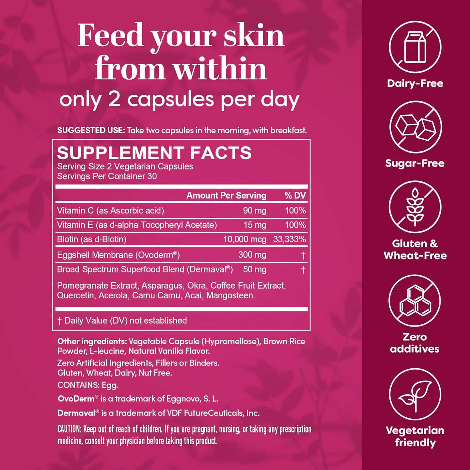 Vegetarian-Friendly Multi Collagen Supplements with Biotin & Vitamin C - Hydrate & Brighten Skin, 60 Capsules