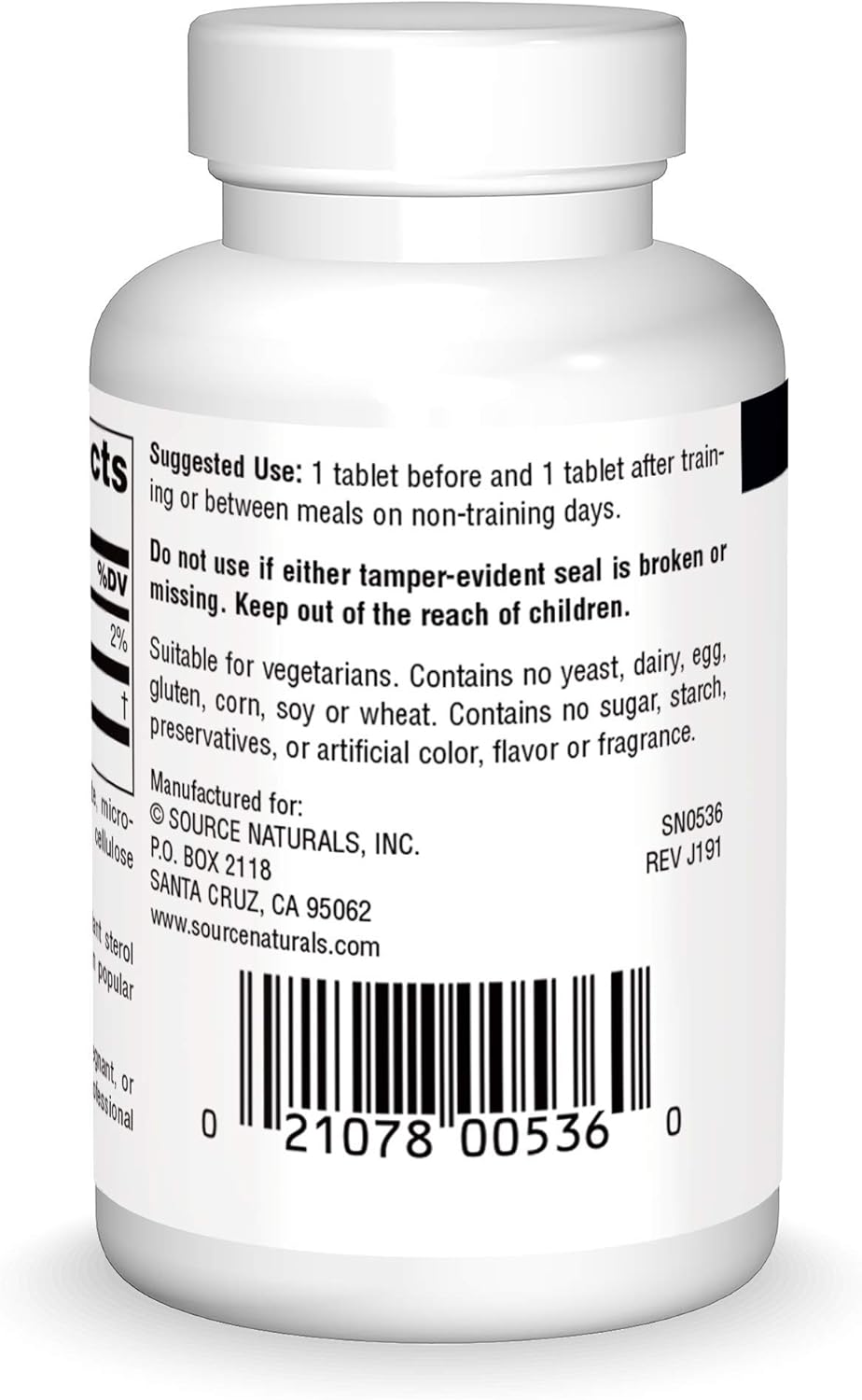 Vegetarian-Friendly Source Naturals Gamma Oryzanol 60mg Dietary Supplement for Athletes - 200 Tablets