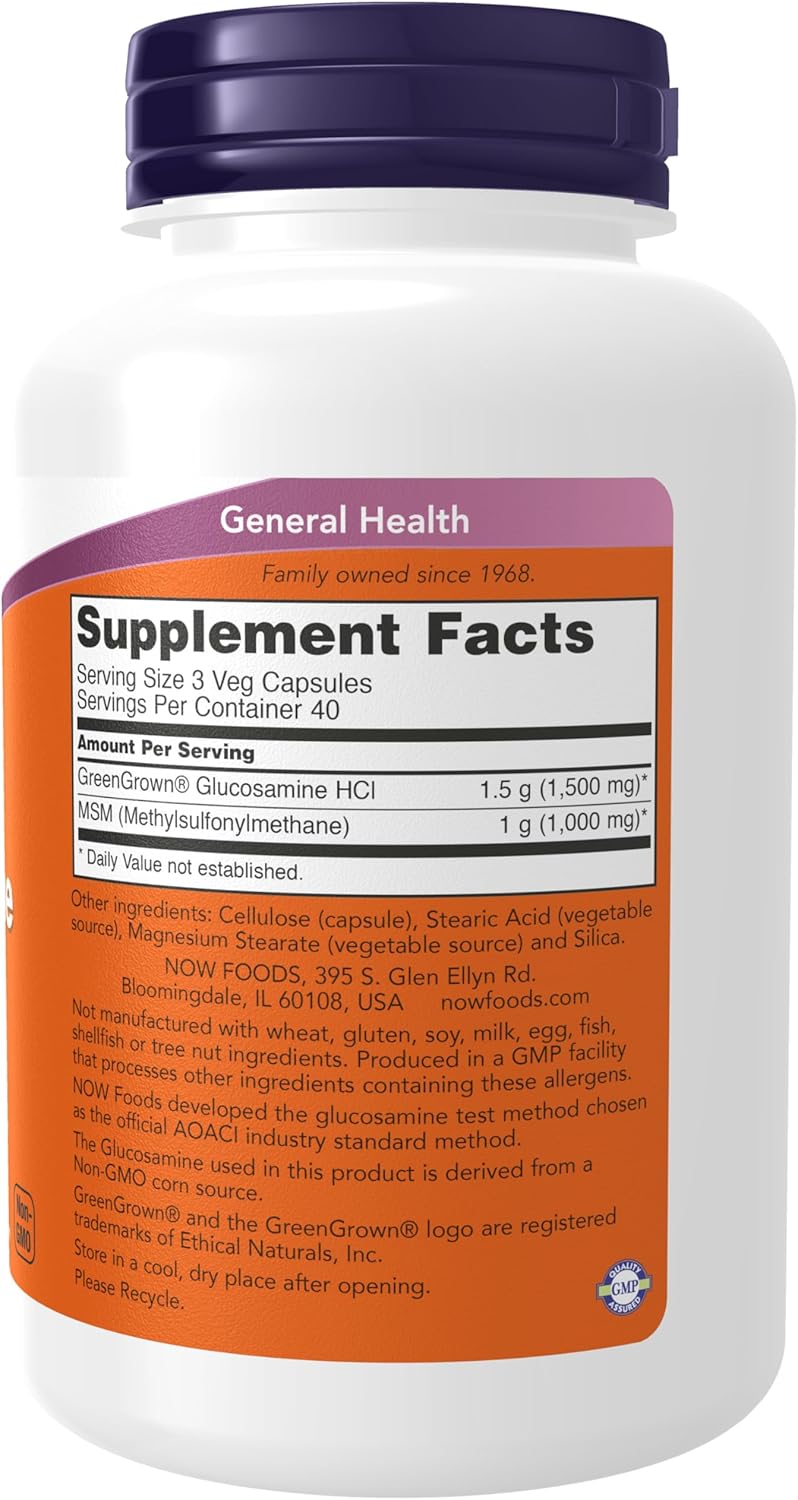 Vegetarian Glucosamine & MSM Supplements by NOW Foods - GreenGrown® Glucosamine, 120 Veg Capsules