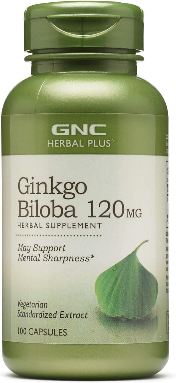 Vegetarian GNC Herbal Plus Ginkgo Biloba 120mg Capsules for Mental Sharpness - 100 Count