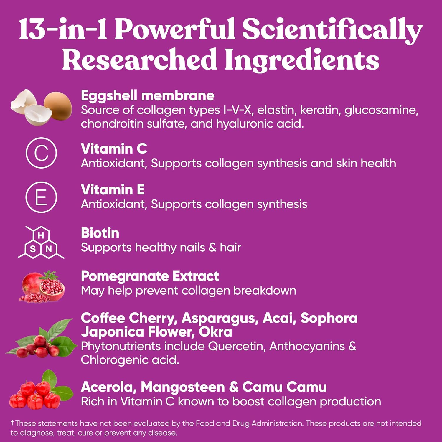 Vegetarian Multi-Collagen Pills with Superfoods for Skin & Joint Health - Biotin, Vitamin C, E - 60 Capsules