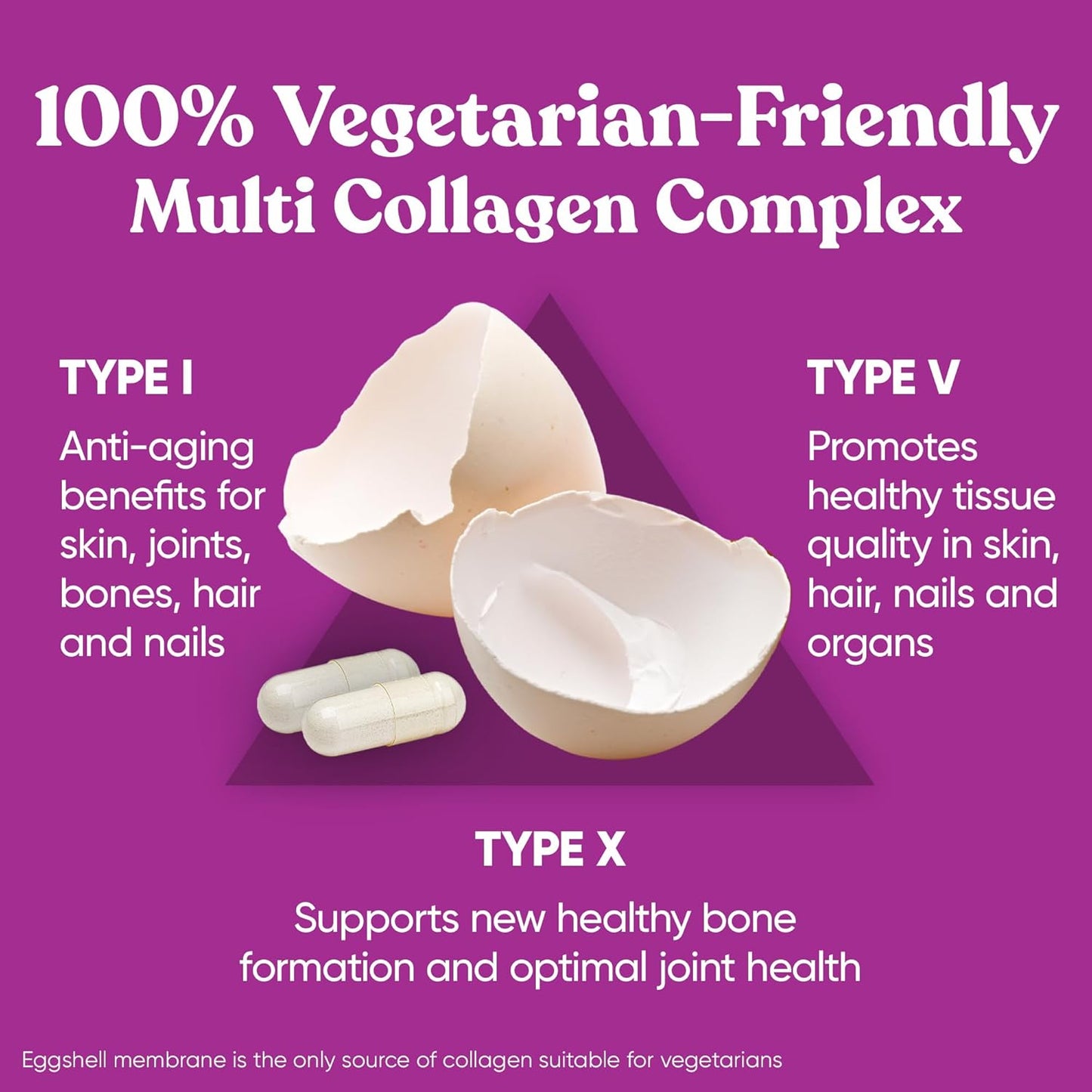 Vegetarian Multi-Collagen Pills with Superfoods for Skin & Joint Health - Biotin, Vitamin C, E - 60 Capsules