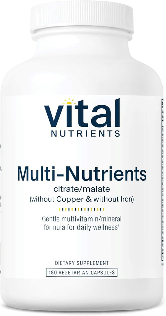 Vegetarian Multi-Nutrient Supplement with Citrate/Malate Formula - 180 Capsules, Non-GMO, Gluten/Dairy/Soy Free, Copper/Iron Free