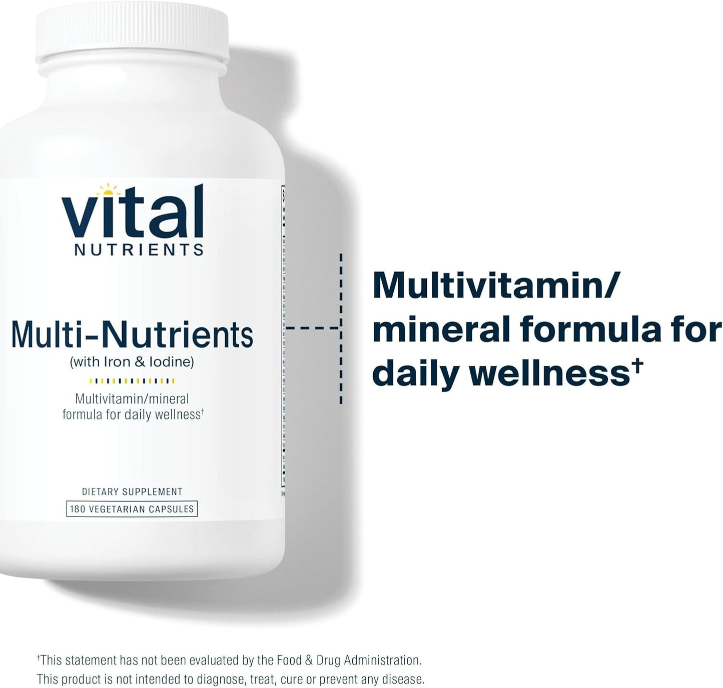 Vegetarian Multi-Nutrient Supplement with Iron & Iodine - 180 Capsules | Gluten, Dairy, Soy Free | Non-GMO Formula