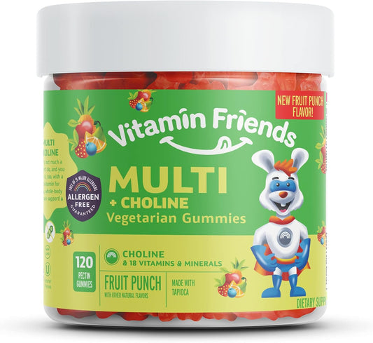 Vegetarian Multivitamin Gummies for Kids with Choline - Daily Nutritional Support for Children - Includes Vitamin C, D, E, A, B6, Zinc, Folic Acid, Selenium, Niacin, Thiamin, Biotin - 30 Day Supply